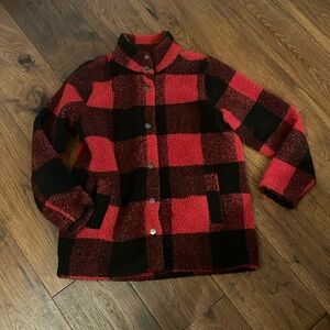 Red and Black Plaid Sherpa Jacket